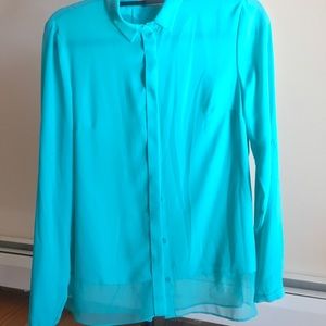 Tahari Womens Blue Blouse Shirt M